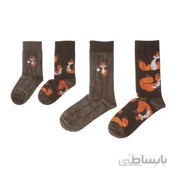 ست مادر و کودک جوراب ساقدار فانتزی لنگه به لنگه طرح سنجاب کد ph408.1