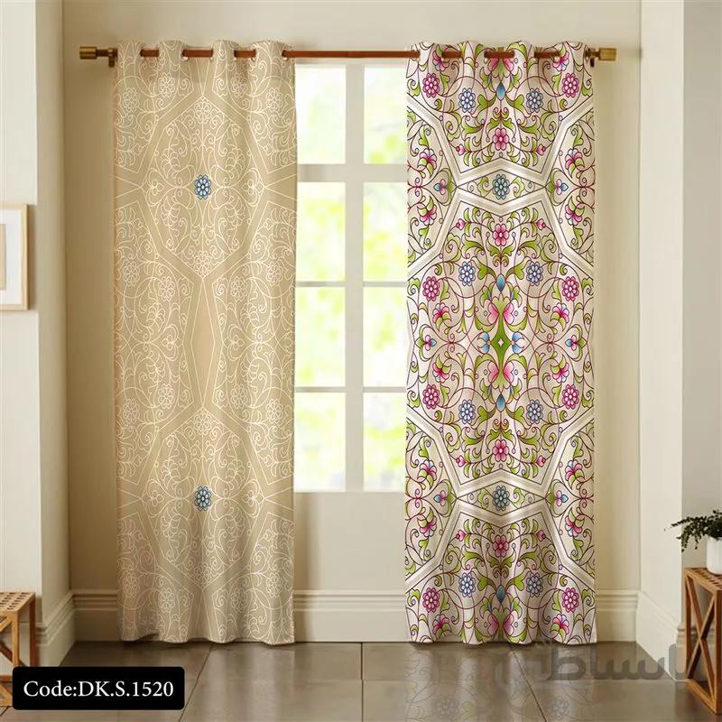 پرده پانچی (هازان و مخمل)کد DK.S.1520 طرح ایرانی و سنتی اسلیمی گل و ستاره