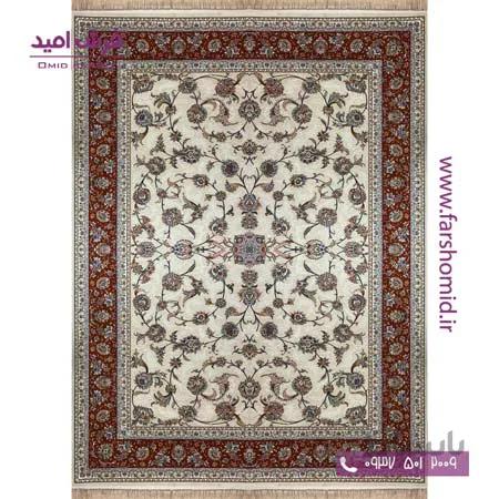 یک تخته 12 متری فرش ماشینی 700 شانه سپیدار گل افشان کرم حاشیه پیازی فرش ملل