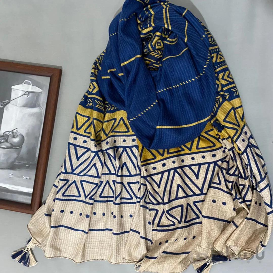 شال نخی منگوله دار آبی 106004 ا 106004