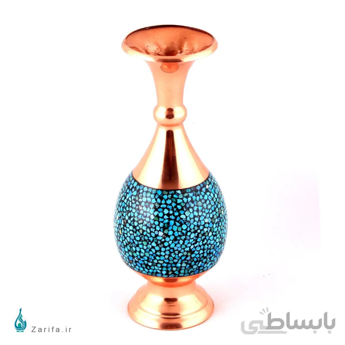 گلدان فیروزه کوبی مسی صراحی ۲۰ سانتی متری
