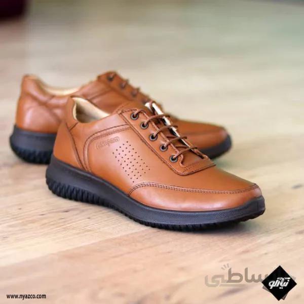 کفش اسپرت چرمی همگام مدل ۱۸۲ رنگ عسلی