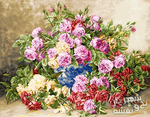 فروش اینترنتی نخ و نقشه بافت تابلو فرش طرح گلدان و گل رز کد j-424