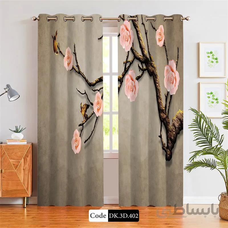 پرده پانچی (هازان و مخمل)کد DK.3D.402 طرح سه بعدی شکوفه های درخت