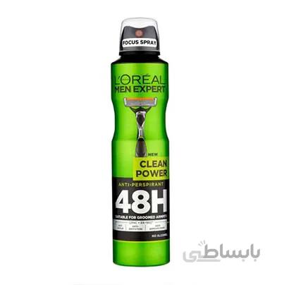 اسپری ضدتعریق مردانه CLEAN POWER 48H لورآل / Loreal Deodorant Men Expert CLEAN POWER 48H