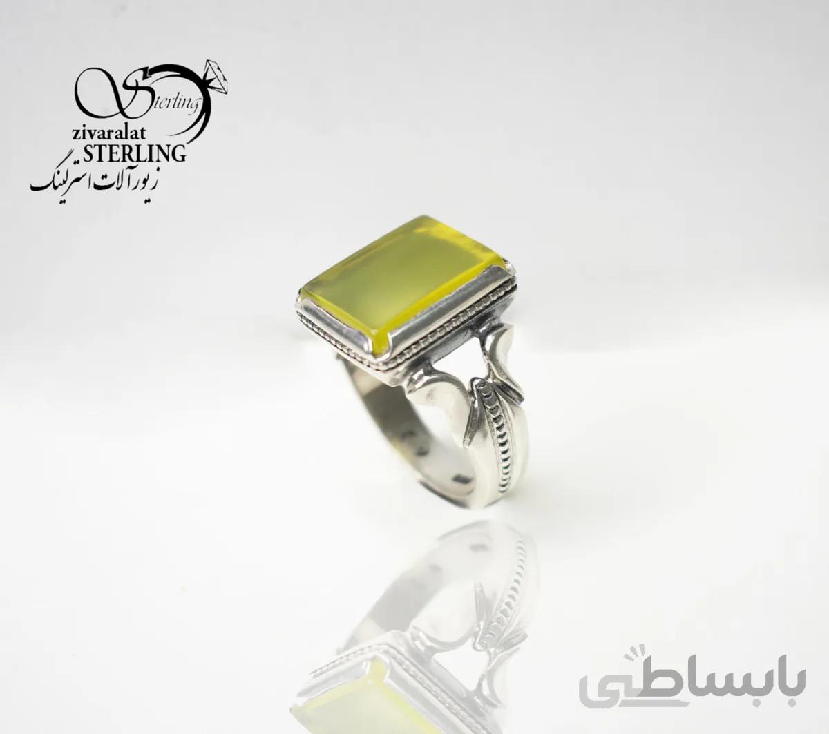 انگشتر نقره مردانه با سنگ عقیق زرد (شرف الشمس)