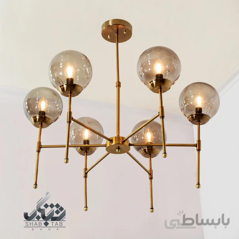 لوستر آویز شش شعله مدرن آراد کد P720/6 زیتونی