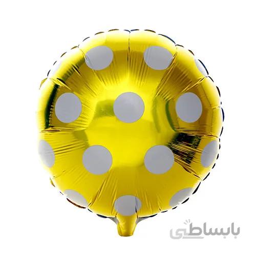 بادکنک فویلی گرد طلایی خال سفید