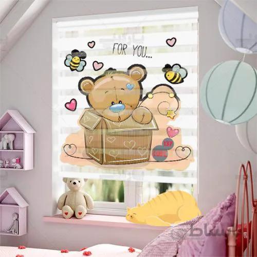 پرده زبرا کودک چاپی خرس کوچولو تو جعبه ا Zebra curtain printed teddy in the box