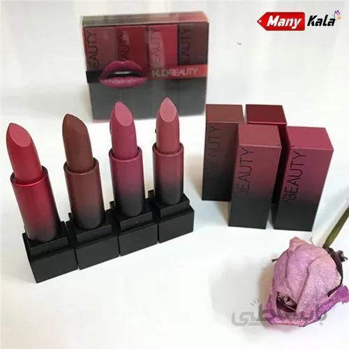 رژلب جامد هدی بیوتی HUDABEAUTY مدل نود NUDE پک 4 عددی ا HUDABEAUTY Solid Lipstick Model NUDE NUDE Pack of 4 numbers