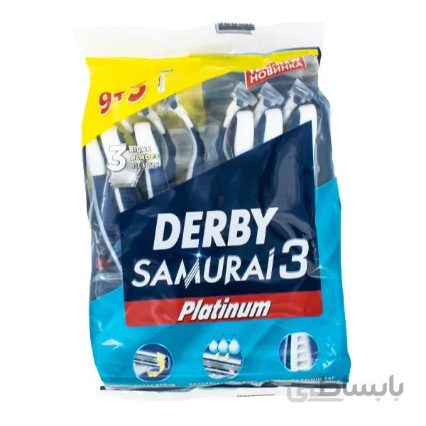 خودتراش ۳ تیغ دربی مدل SAMURAI3 بسته ۱۲ عددی