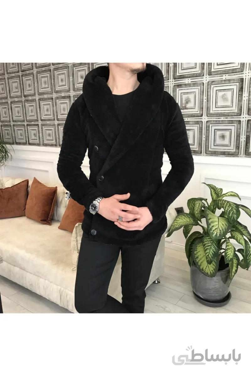 TerziAdemAltun ژاکت پشمی مشکی کلاهدار مردانه فصلی مدل ایتالیایی T5111