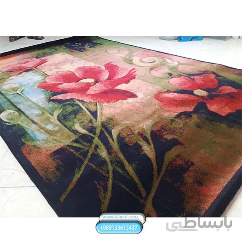 فرش فانتزی طرح گل قرمز