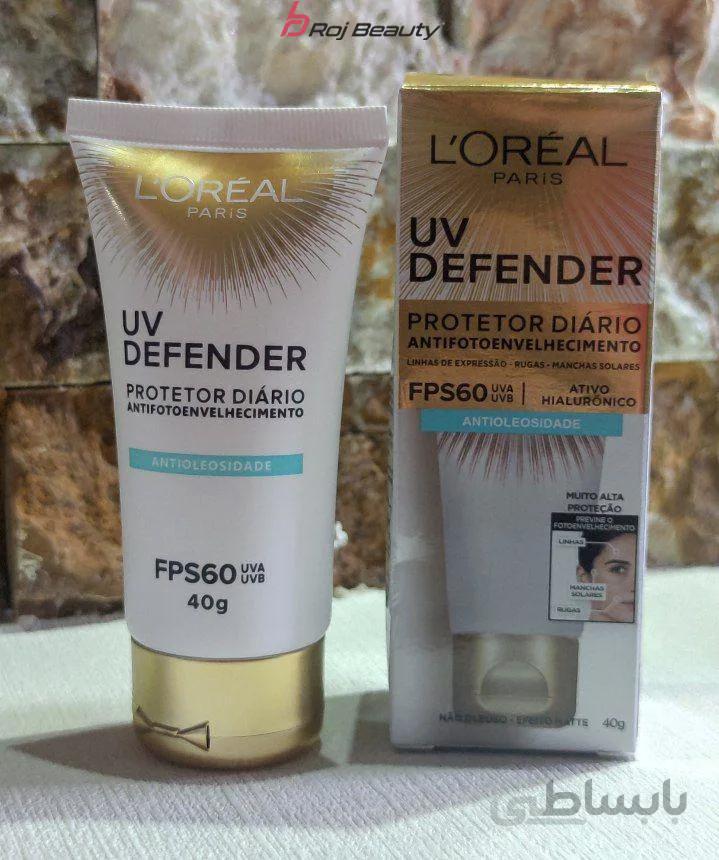 کرم ضد افتاب چین وچروک بی رنگ لورال UV Defender مرطوب کننده SPF 60 40G Loreal Paris