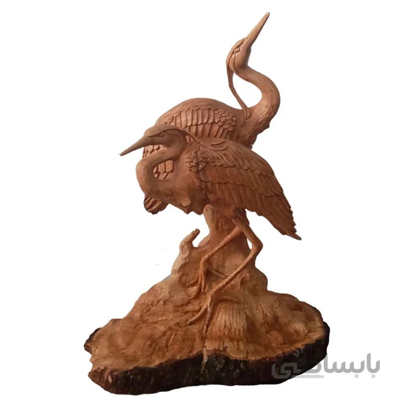 مجسمه حواصیل یکپارچه چوب گلابی