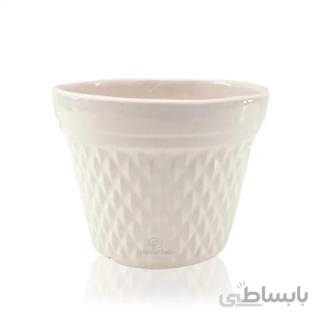 گلدان سرامیکی نقش برجسته طرح لوزی ارتفاع 15 سانت