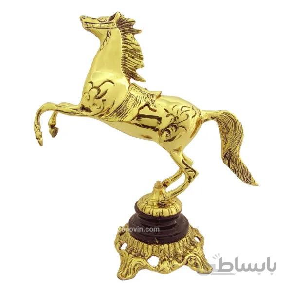 مجسمه برنزی اسب زین دار پایه سنگی کد ۱۲۰۲