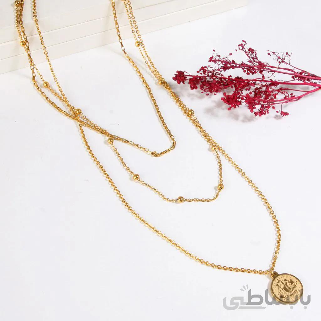 گردنبند زنانه طرح طلا مدل سه زنجیر بلند