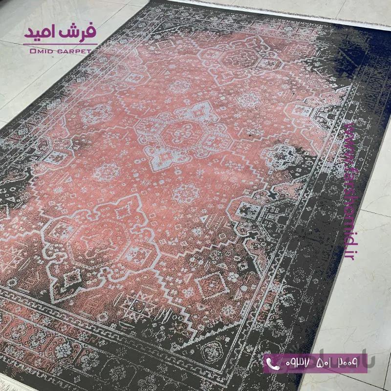 فرش ماشینی مدرن و پتینه کد 40108np طوسی صورتی فرش سیزان