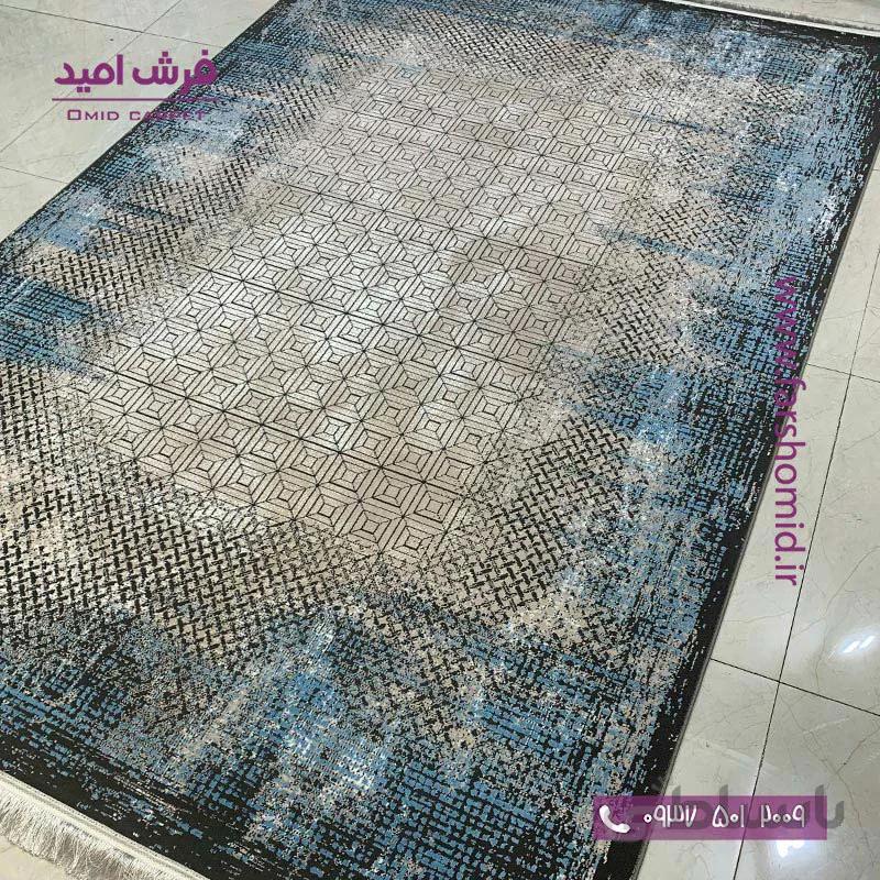 فرش ماشینی مدرن و پتینه کد 40128nb طوسی آبی فرش سیزان