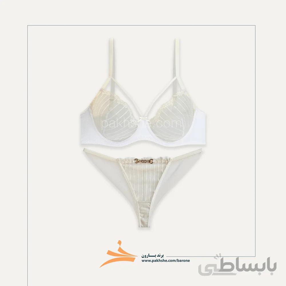 ست شورت و سوتین هارنس دار تورگاز سفید برند بارون کد f2007