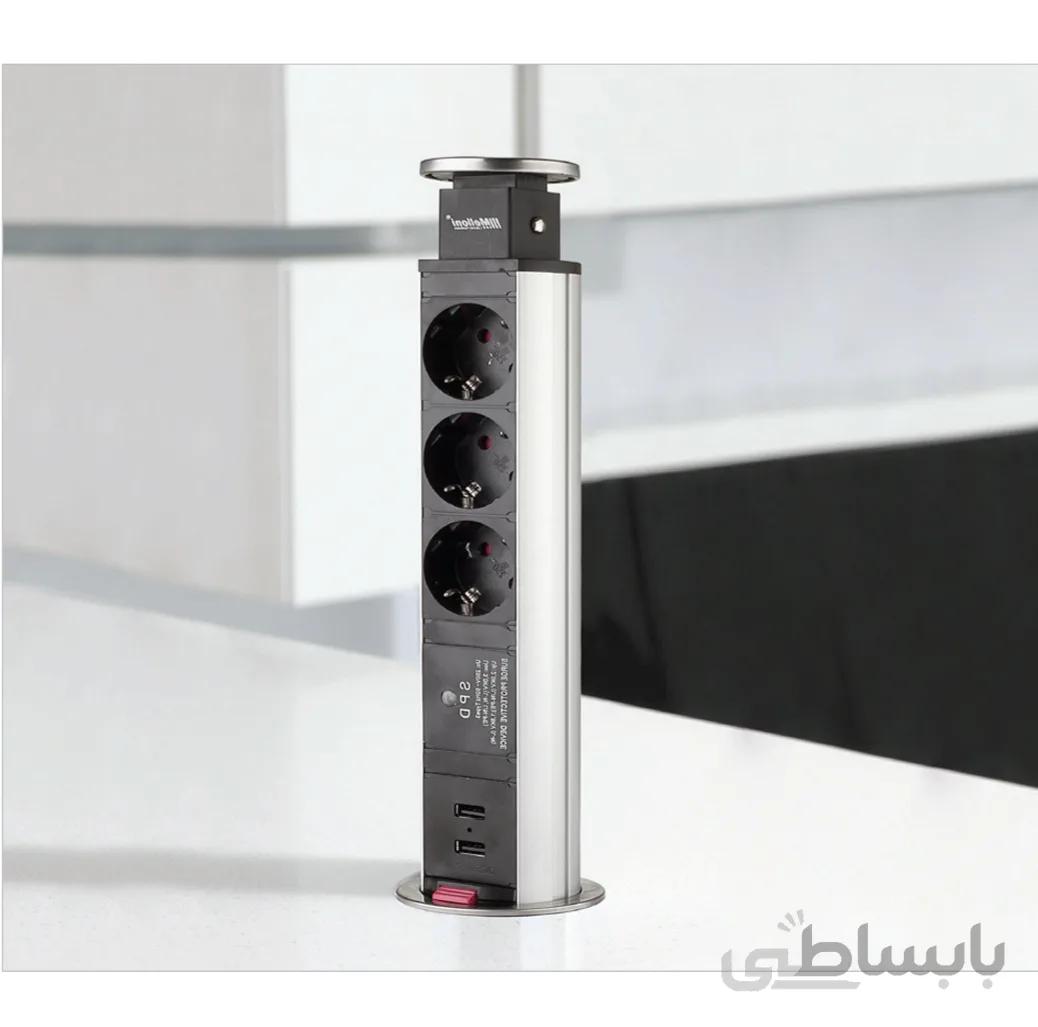 پریز توکار کابینتی استوانه ای کد 10006 ملونی قطر 5 استیل تاچ با شارژر USB