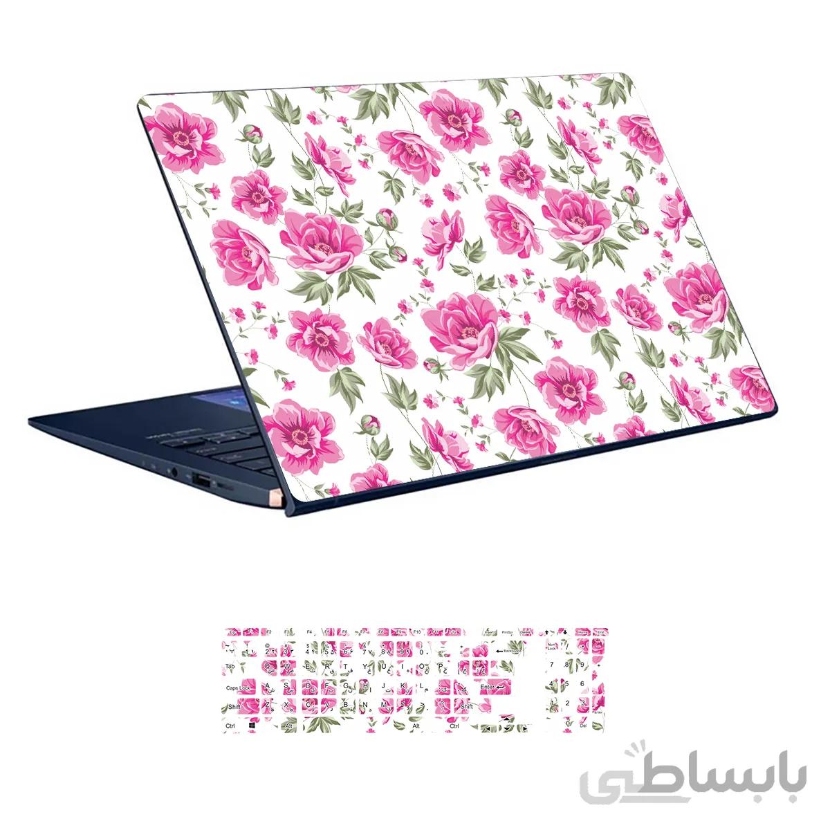 اسکین لپ تاپ طرح Flower کد ۰۵ به همراه استیکر کیبورد
