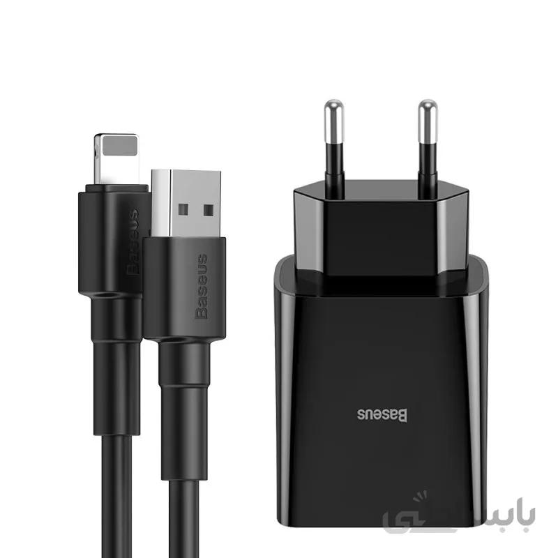 شارژر دیواری بیسوس Baseus Speed Mini Dual U 10.5W Charging Set TZCCFS-R01 با کابل لایتنینگ