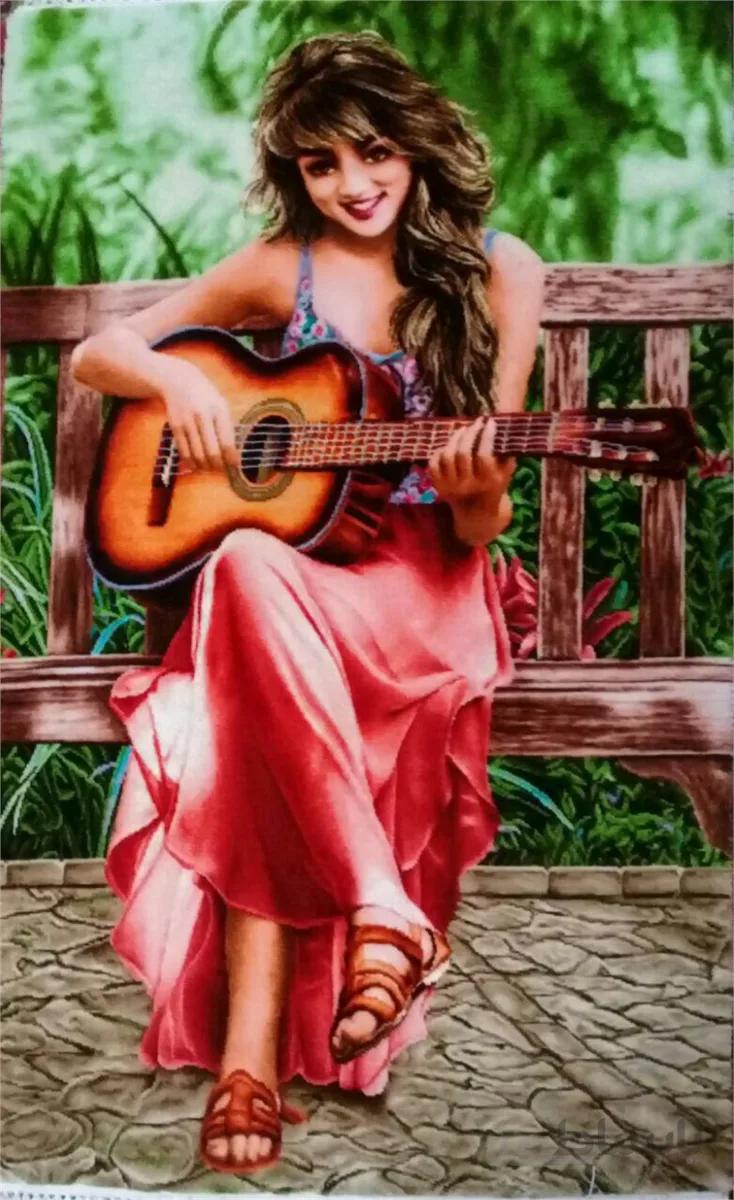تابلو فرش نفیس ایرانی- دست بافت-طرح زندگی- نوازنده گیتار ا Iranian Pictorial Carpet- Handmade-Life Design- Guitar Player