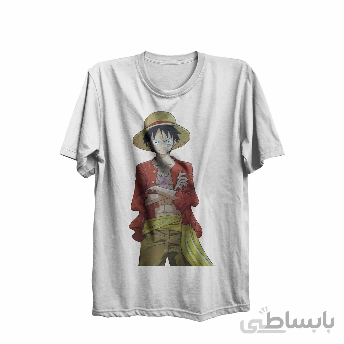 تیشرت یقه گرد سفید طرح انیمه وان پیس one piece-کپی