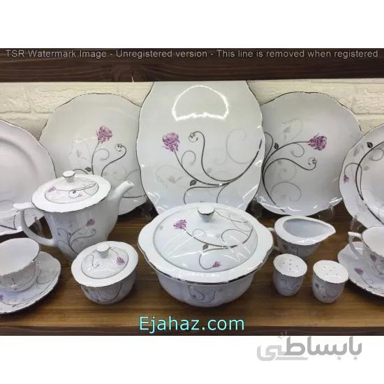سرویس غذاخوری 18 نفره 102 پارچه چینی مقصود طرح یکتا لب نقره ای
