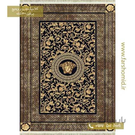 فرش وینتیج طرح ورساچه کد 16832 مشکی طلایی فرش برنتین