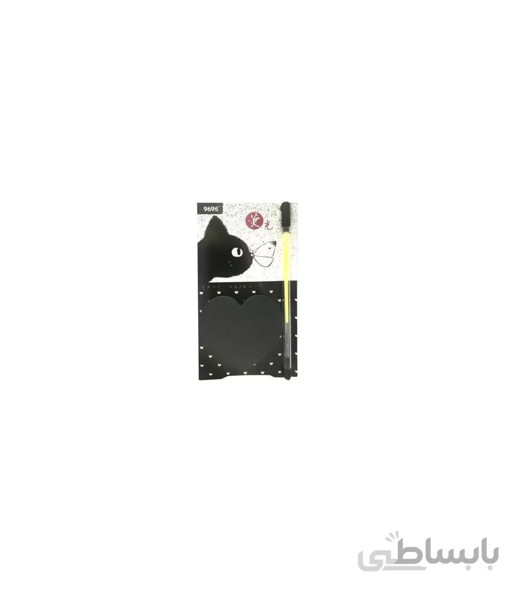 نوت استیک طرح قلب مشکی خودکار دار کد: 95-19