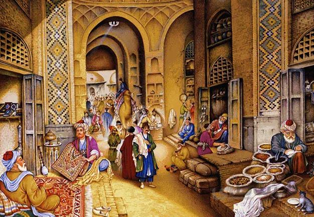 نخ و نقشه تابلو فرش طرح بازار کد 5006