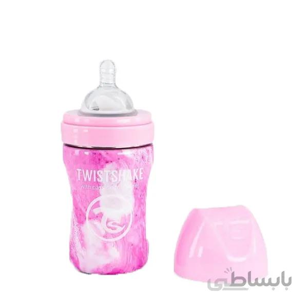 شیشه شیر استیل 260 میل ماربل تویست شیک TWIST SHAKE صورتی