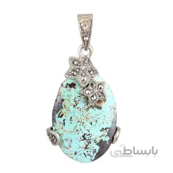 اویز گردنبند نقره زنانه بازرگانی میلادی مدل سنگ فیروزه کد PK_153