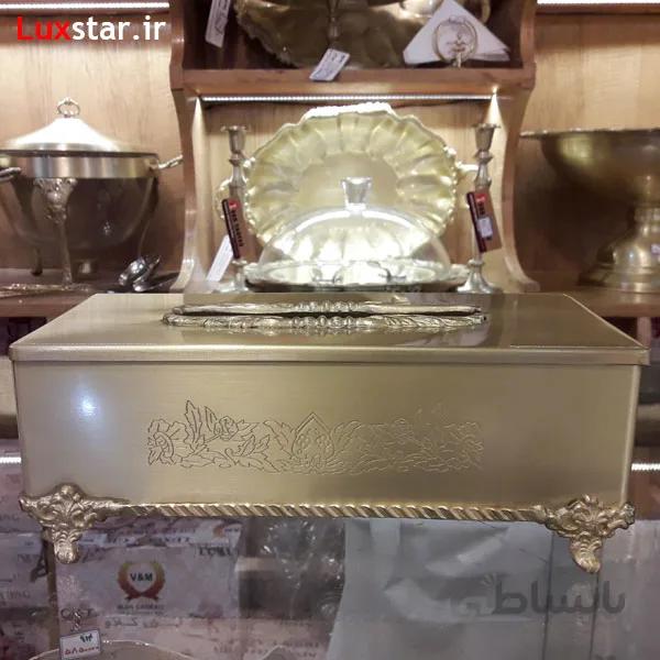 جعبه دستمال برنجی نقش دار ایران کادو مدل 6141b