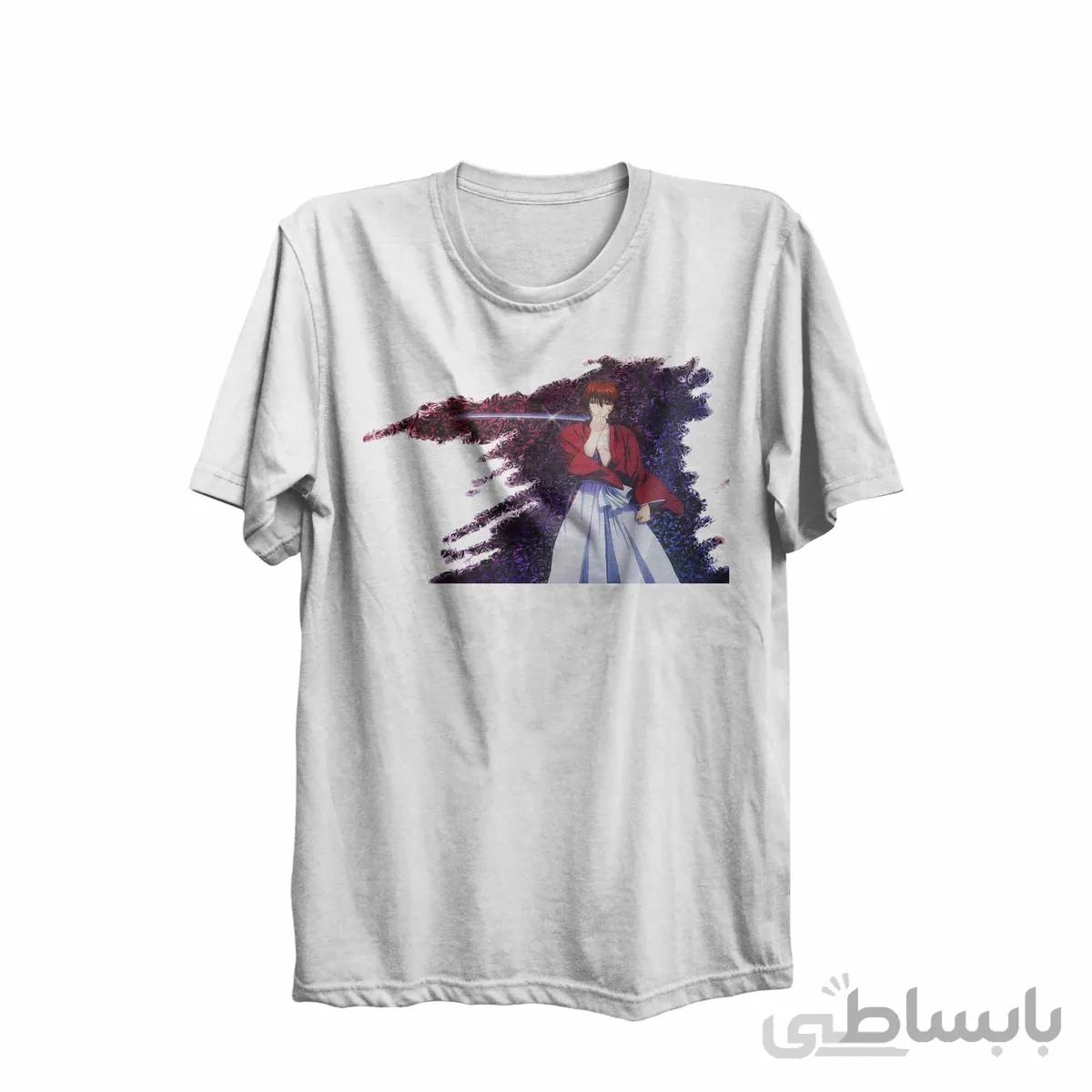 تیشرت یقه گرد سفید طرح انیمه رورونی کنشین Rurouni Kenshin کد KCT10458