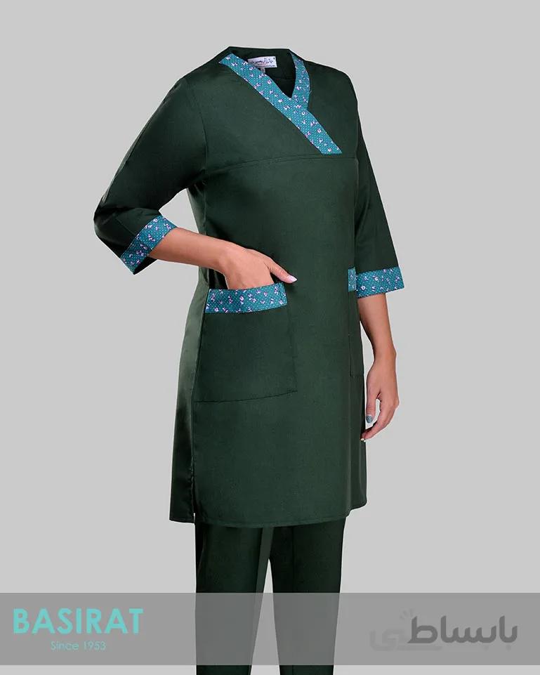 تونیک و شلوار اتاق عمل یشمی حاشیه گلدار