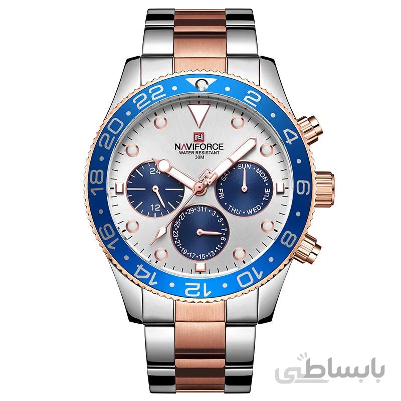 ساعت مچی نیوی فورس مردانه آبی رزگلد مدل Naviforce 9147