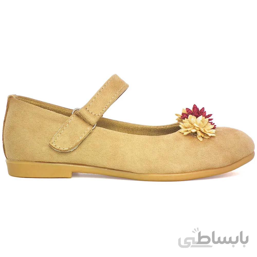 کفش دخترانه مخمل مدل سه گل HY بژ