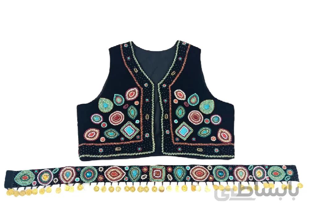 ست جلیقه و کمربند زنانه کردستان مروارید دوزی شده کد 117