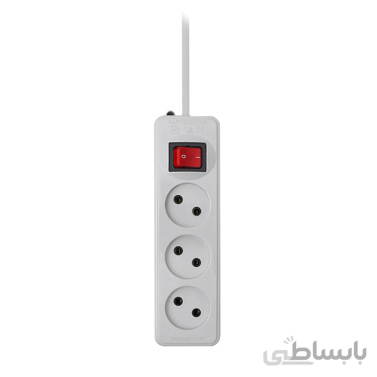 چند راهی برق کلید دار بدون ارت 3 خانه 3 متری پارت الکتریک مدل Shahab