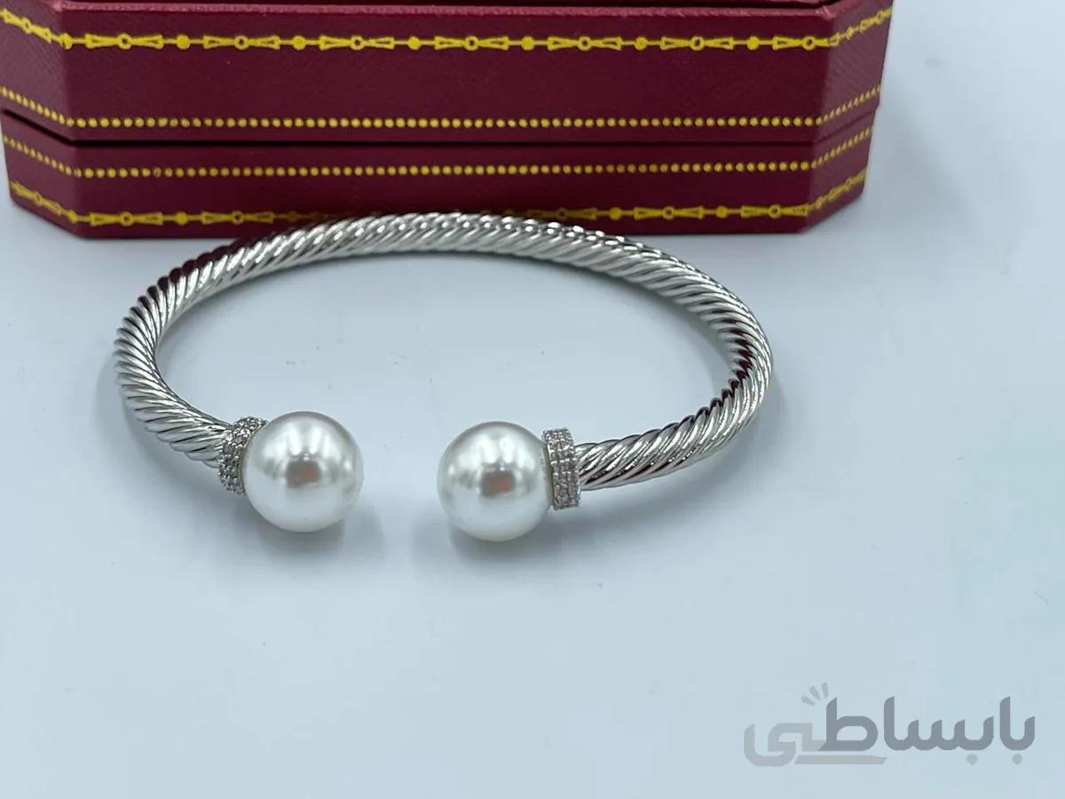 بنگل مرواریدی نقره ای