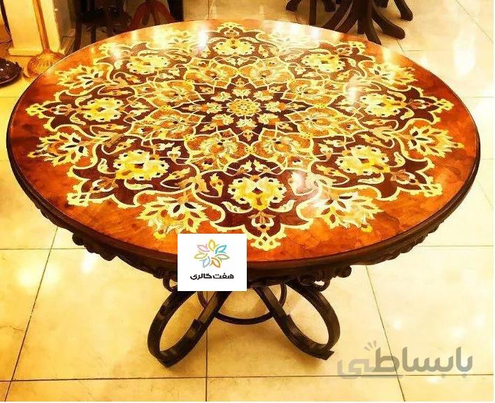 میز غذاخوری معرق منبت چوب با پایه خم کاری کد ۱۰۱۳۷۰