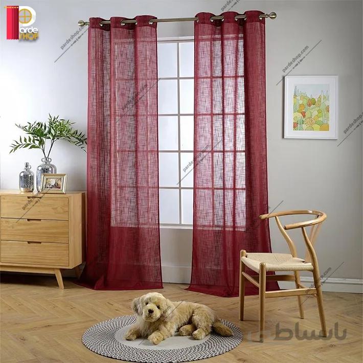 پرده پانچی تور کتان برند ParsDecor رنگ زرشکی