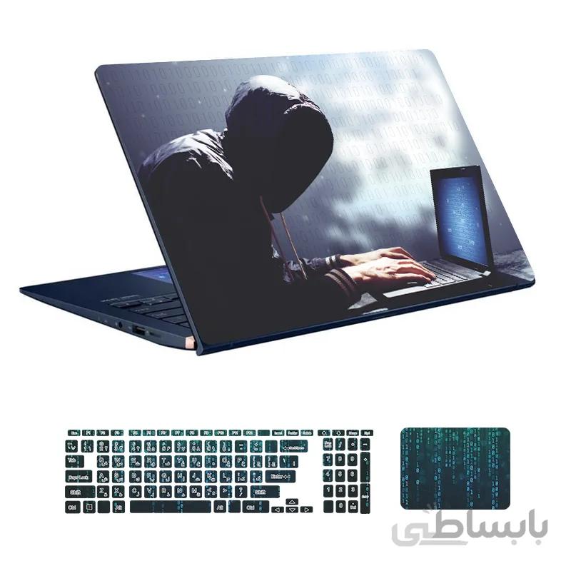 اسکین لپ تاپ طرح Hacker کد ۱۴ به همراه استیکر کیبورد
