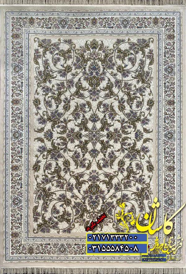 فرش کاشان 700 شانه رنگ نقره ای نقشه سارینا برجسته
