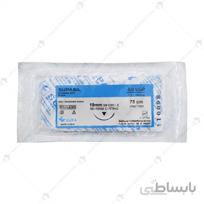 نخ بخیه سوپاسیل مدل 4/0 با سرسوزن 19 میلی متری ریورس Surgical Suture Supalon 4/0