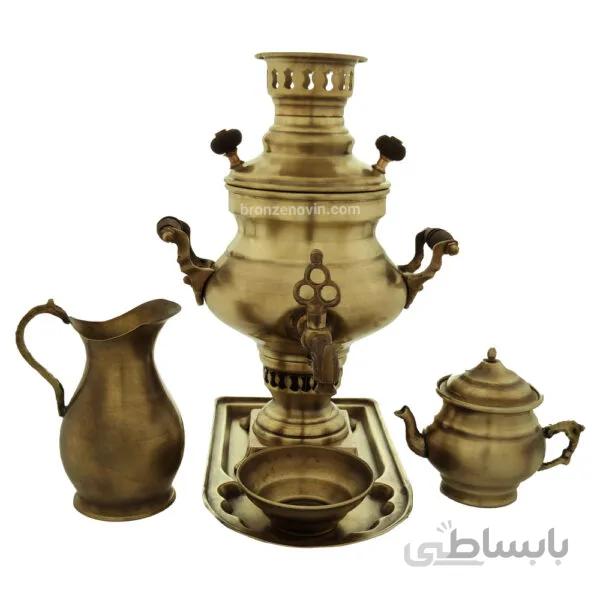 سماور برنجی زغالی ۱ لیتری آنتیک با سرویس کد ۴۳۴